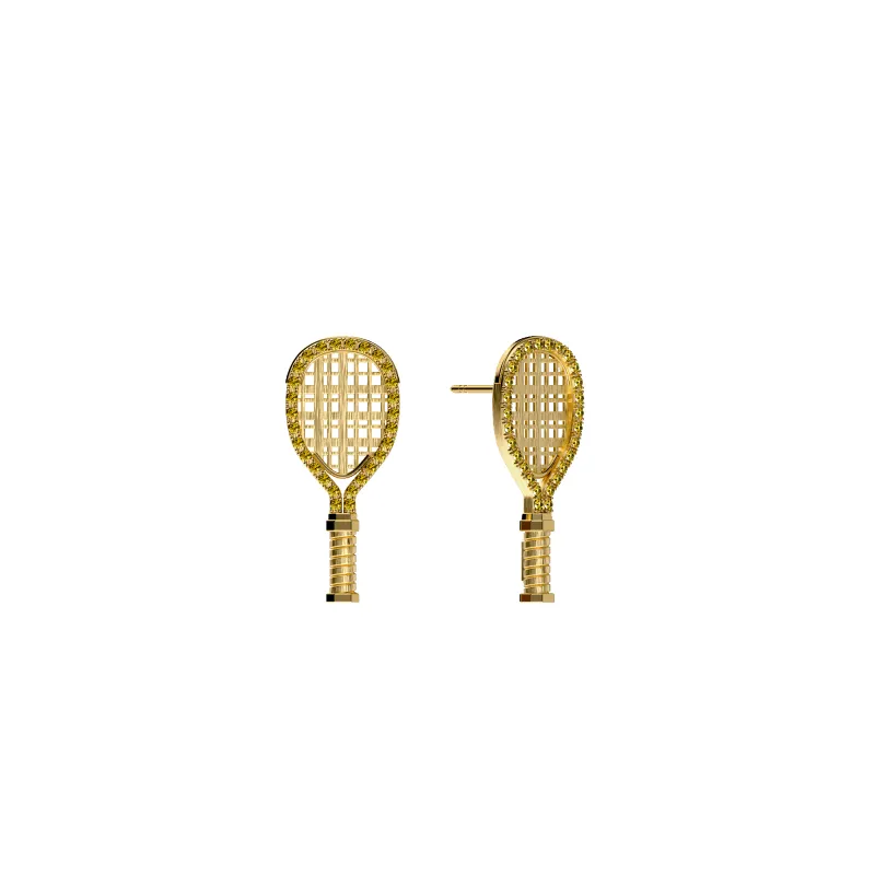 'The Tennis' Racket Grand Stud Earring, Yellow Diamond Halo sold by Pascal Design Official