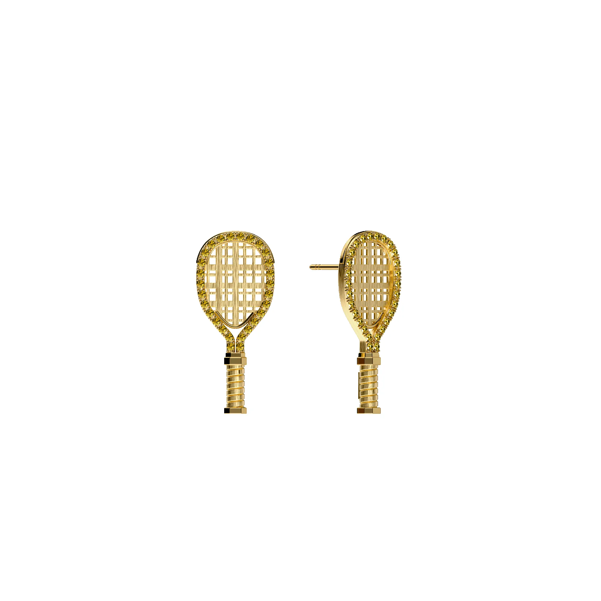 'The Tennis' Racket Grand Stud Earring, Yellow Diamond Halo sold by Pascal Design Official