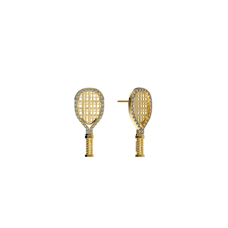 'The Tennis' Racket Grand Stud Earring, White Diamond Halo sold by Pascal Design Official