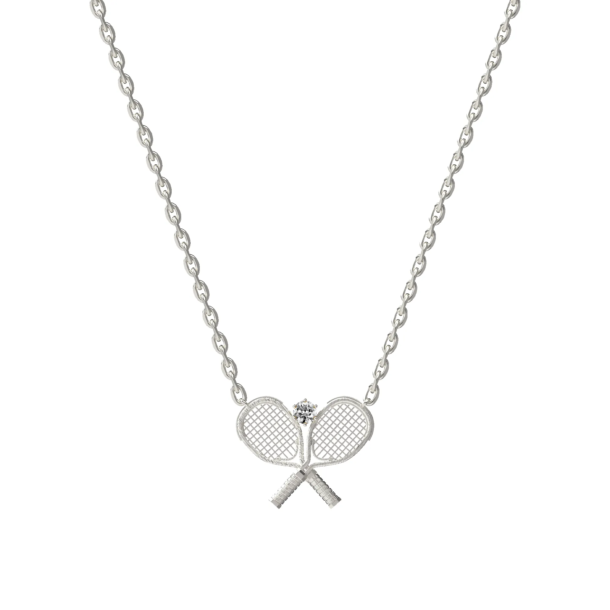 'The Tennis' Two Rackets Necklace, White Diamond sold by Pascal Design Official
