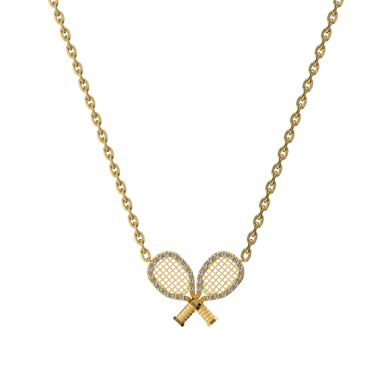 'The Tennis' Two Rackets Necklace, White Diamond Halo sold by Pascal Design Official