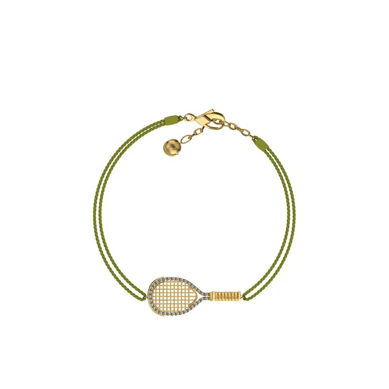 'The Tennis' Racket Cord Bracelet, White Diamond Halo sold by Pascal Design Official