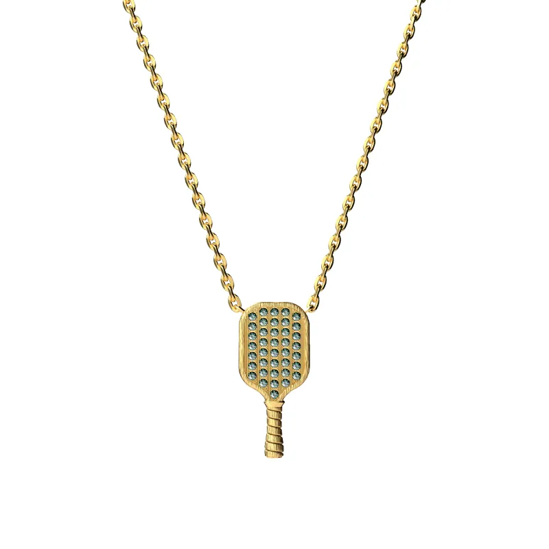 'The Pickleball' Paddle Necklace, Green Diamond Pavé made by Pascal Design Official