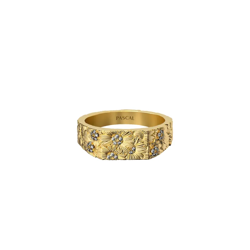 'Daisy Bloom' Geo Signet Ring, White Diamond made by Pascal Design Official