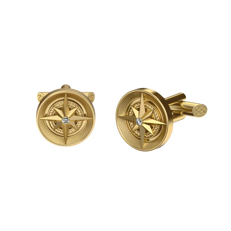 'Mariner' Compass Cufflinks, White Diamond made by Pascal Design Official