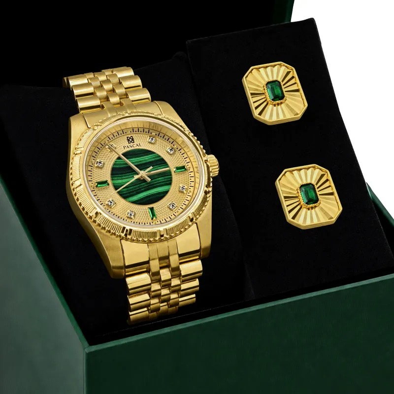 Timeless Classic Diamond Watch & Cufflinks Gift Set made by Pascal Design Official