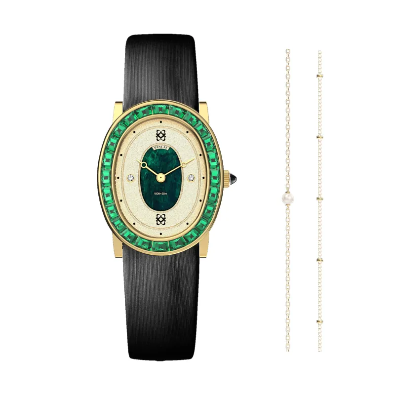 Oval Halo Diamond Watch and Bracelet Gift Set made by Pascal Design Official