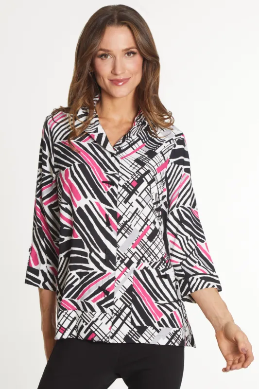 Printed Woven Button Front Tunic - Women's - Black/White sold by Ail Miles Clothing