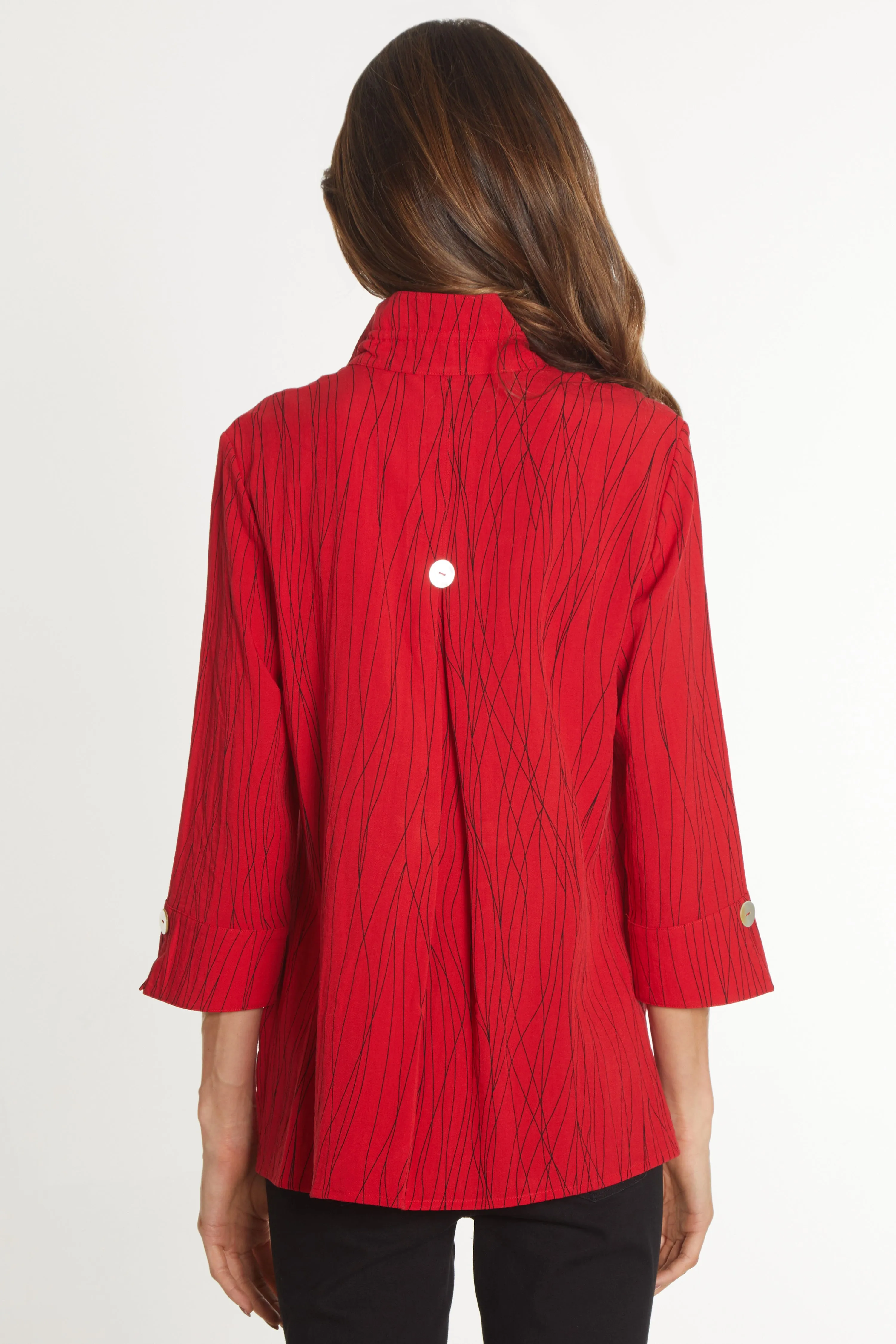 Printed Woven Crinkle Button Front Tunic - Red sold by Ail Miles Clothing product image thumbnail 2