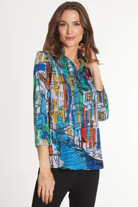 Knit Button Front Tunic - Abstract Multi sold by Ail Miles Clothing