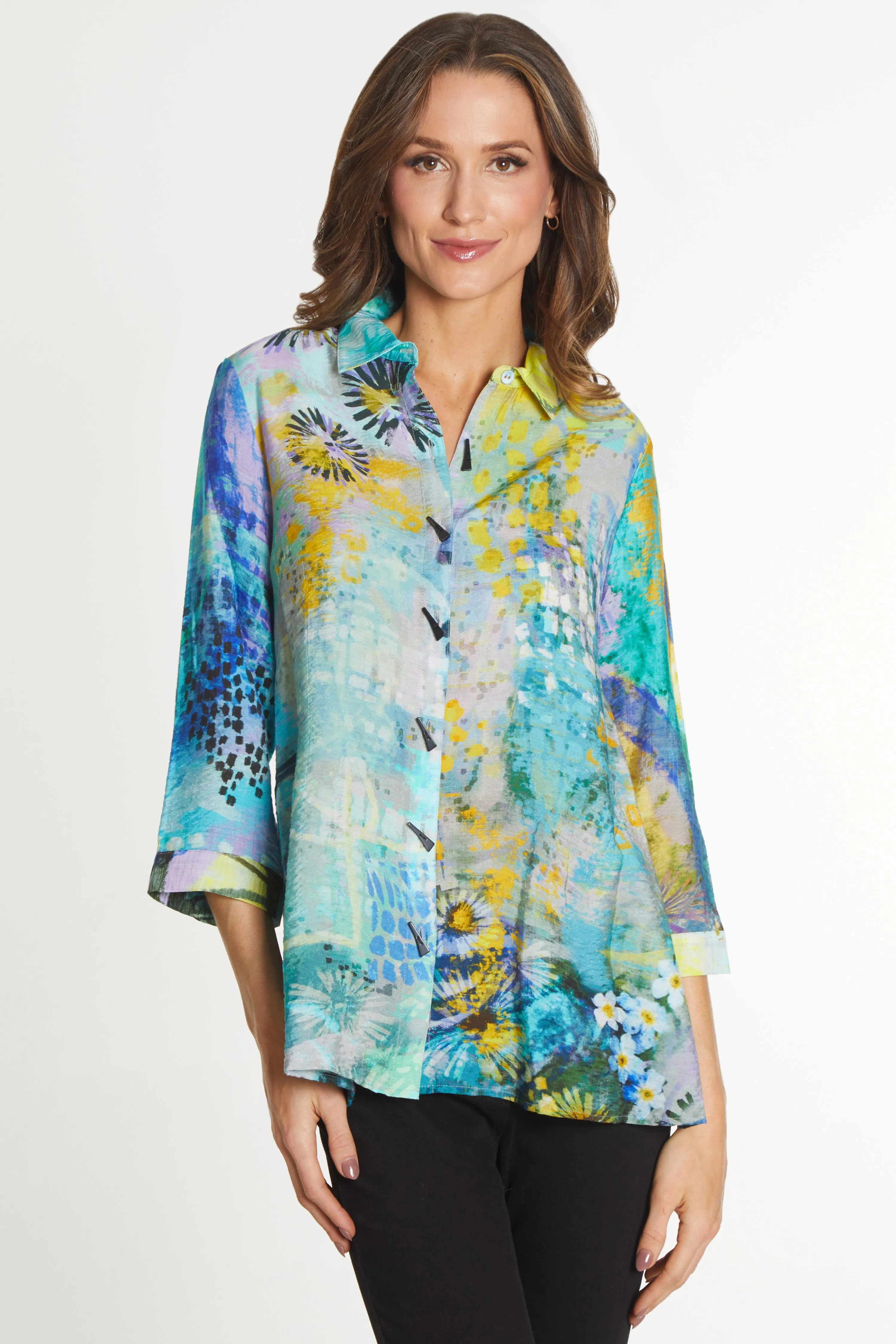 Woven Button Front Tunic - Abstract Multi sold by Ail Miles Clothing