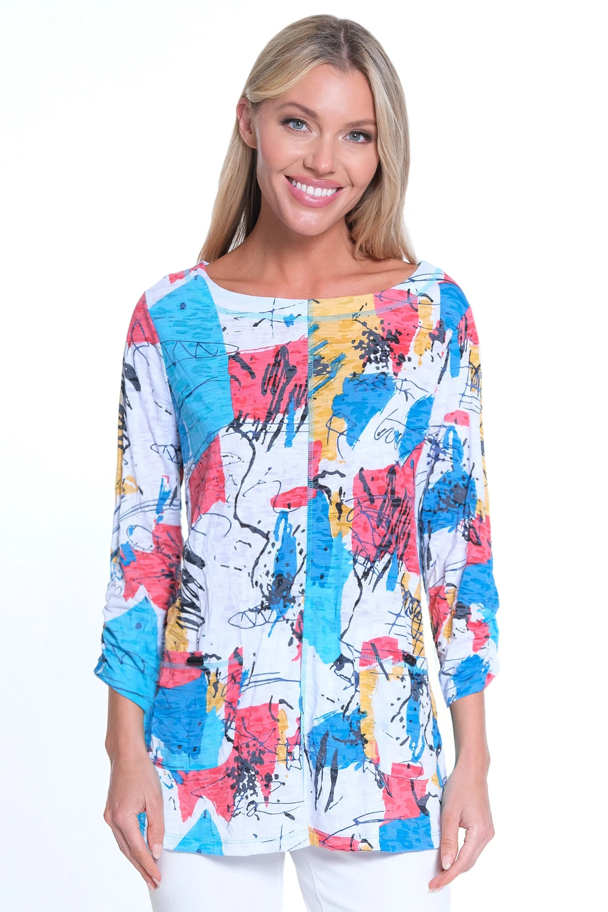 Print Knit Tunic- Petite- Abstract Multi sold by Ail Miles Clothing