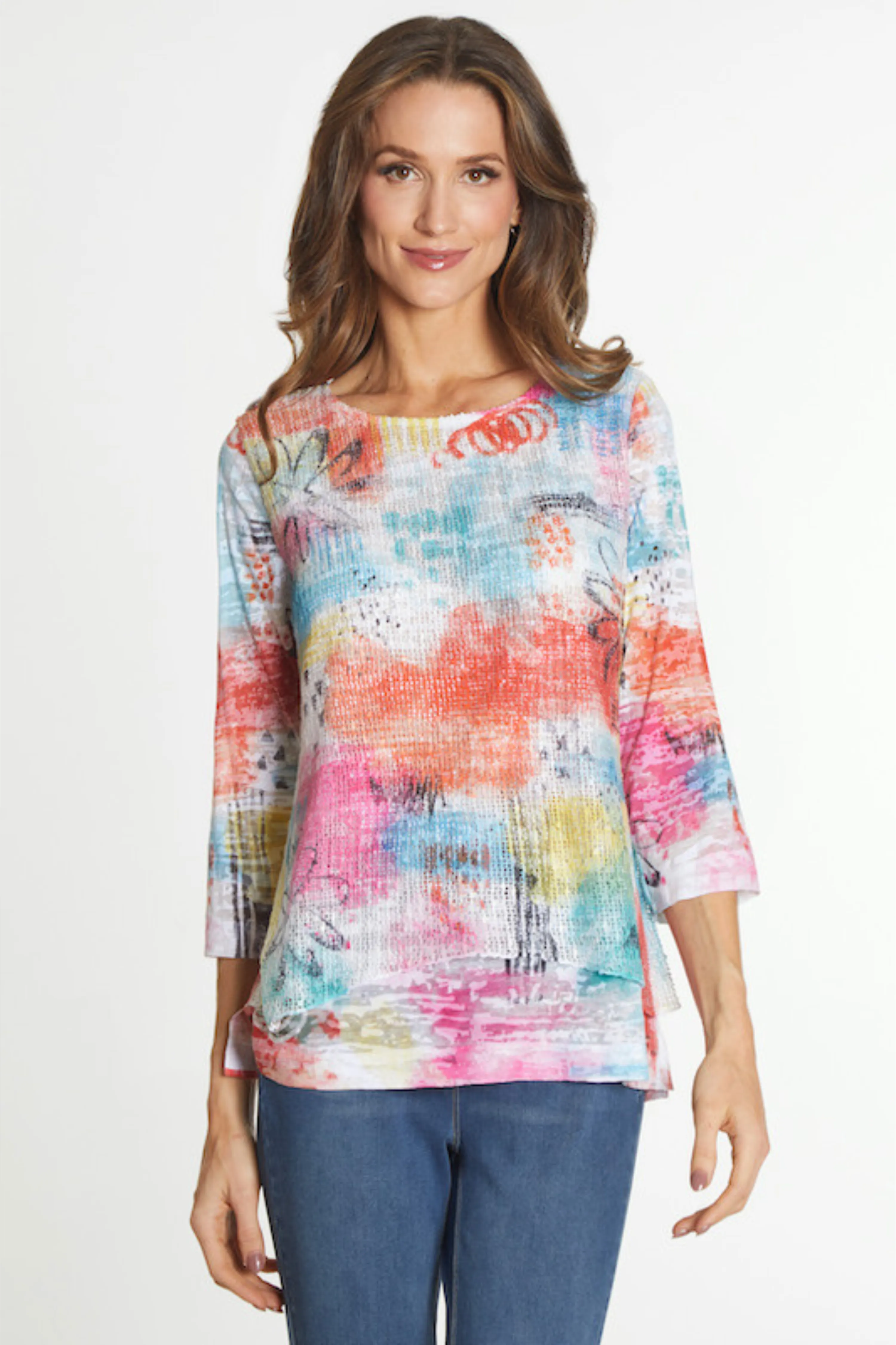 Double Layer Printed Knit Tunic- Petite - Abstract Multi sold by Ail Miles Clothing