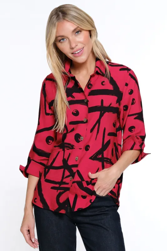 Printed Woven Button Front Blouse - Women's - Spicy Red sold by Ail Miles Clothing