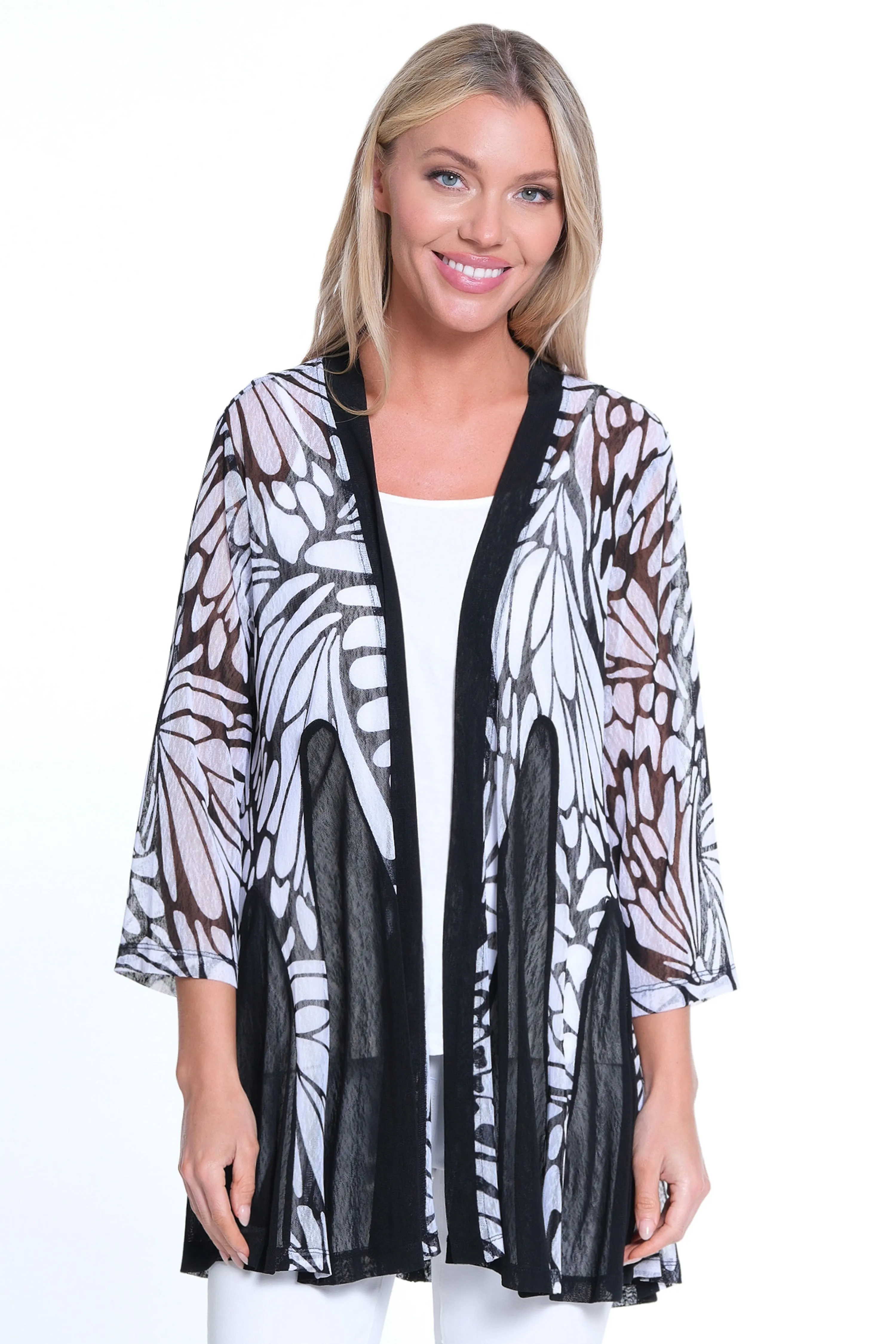 Open Front Kimono - Women's - Black/White sold by Ail Miles Clothing