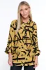 Printed Woven Button Front Blouse - Petite - Gold sold by Ail Miles Clothing