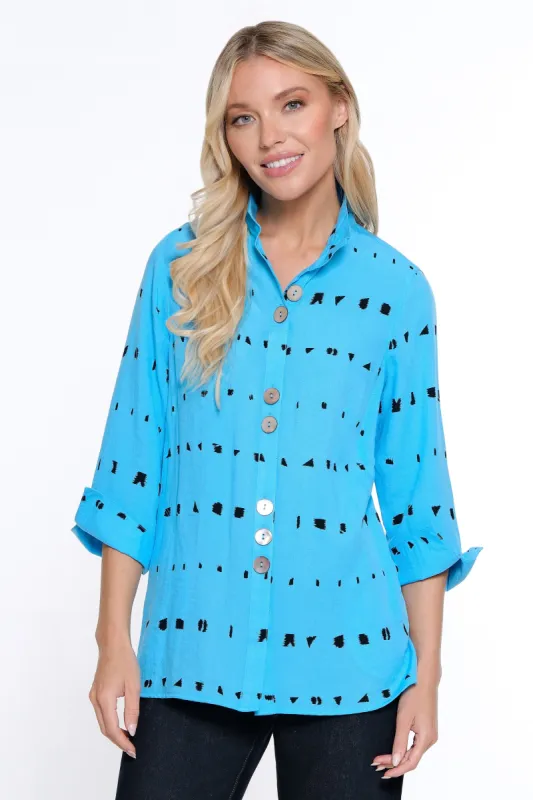 Wire Collar Button Down Tunic - Petite - Aqua sold by Ail Miles Clothing