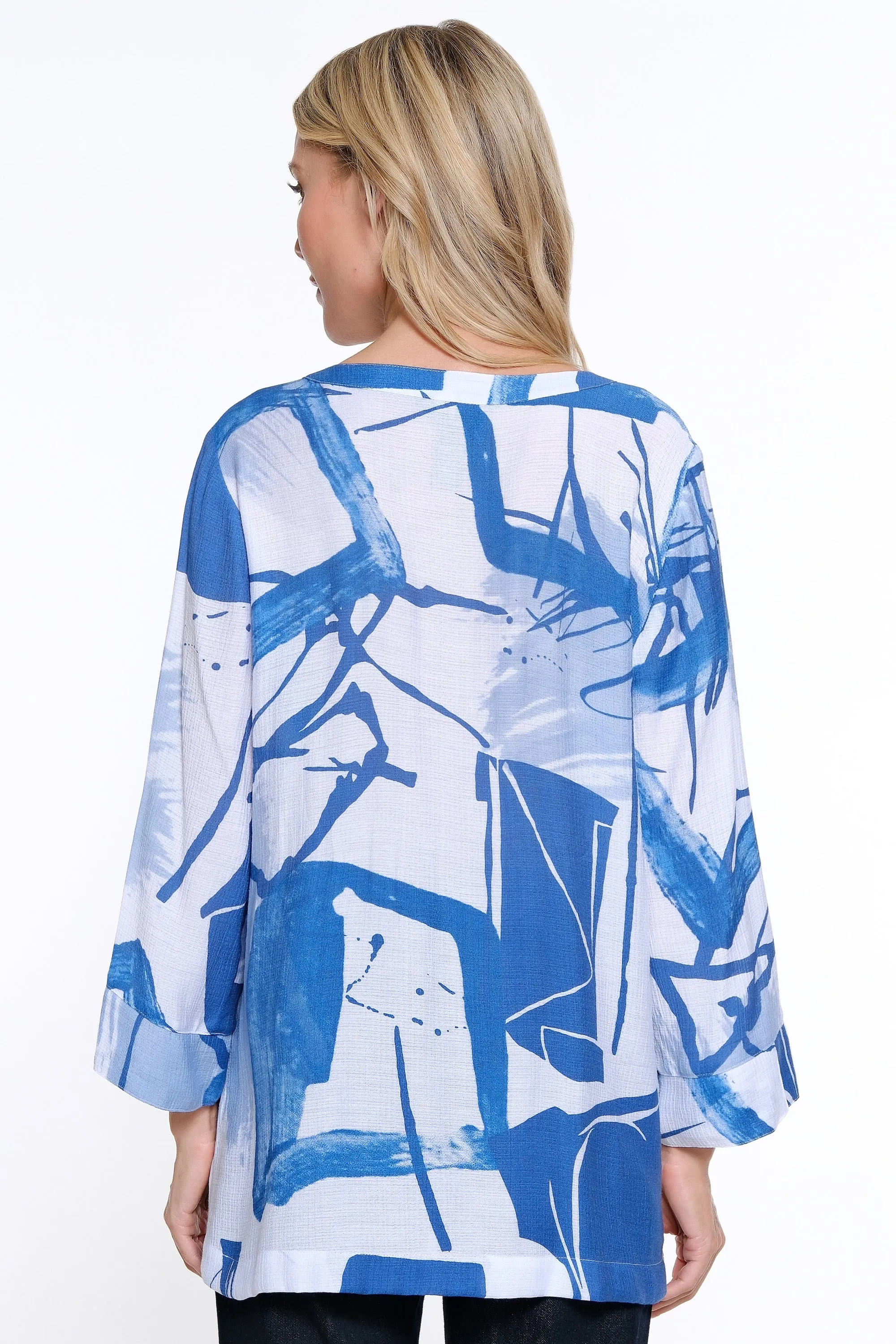Printed Button Front Tunic - White/Blue sold by Ail Miles Clothing product image thumbnail 2