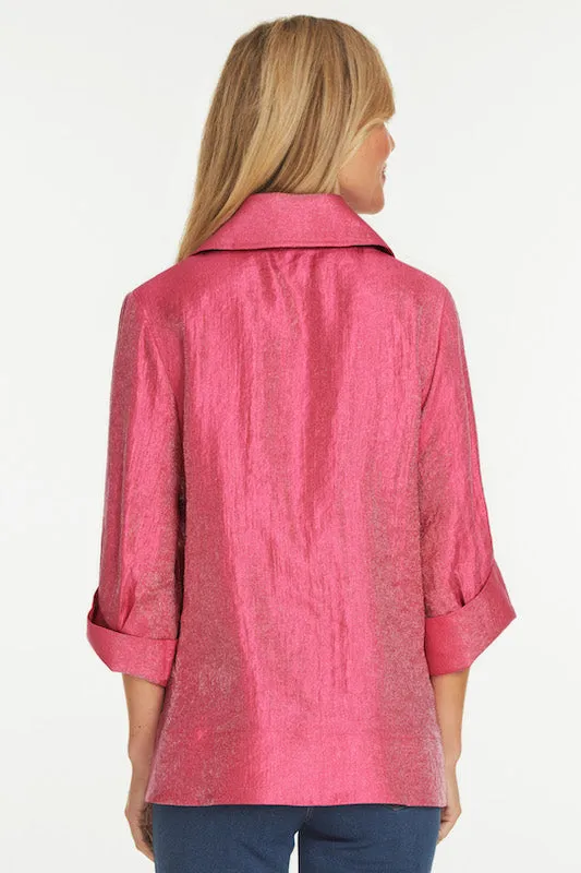 Woven Shimmer Button Front Jacket- Petite- Bright Pink sold by Ail Miles Clothing product image thumbnail 2