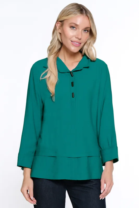 Knit Printed Button Front Tunic - Dark Teal sold by Ail Miles Clothing