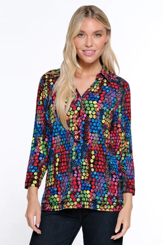 Print Button Front Tunic - Tile Multi sold by Ail Miles Clothing