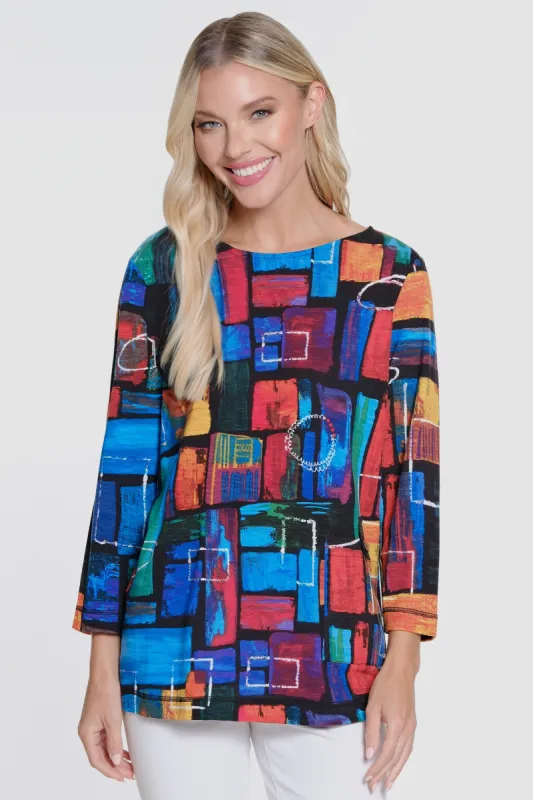 Printed Knit Tunic - Block Multi made by Ail Miles Clothing