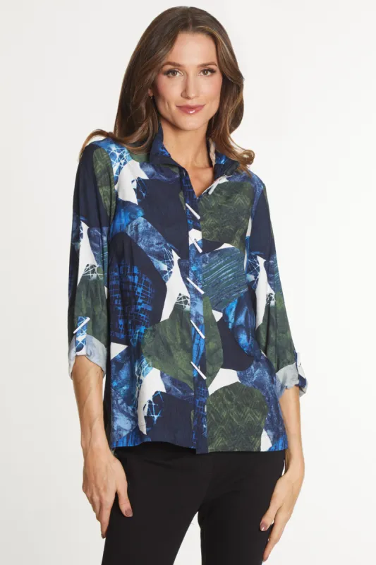 Woven High-Low Tunic - Blue Print sold by Ail Miles Clothing