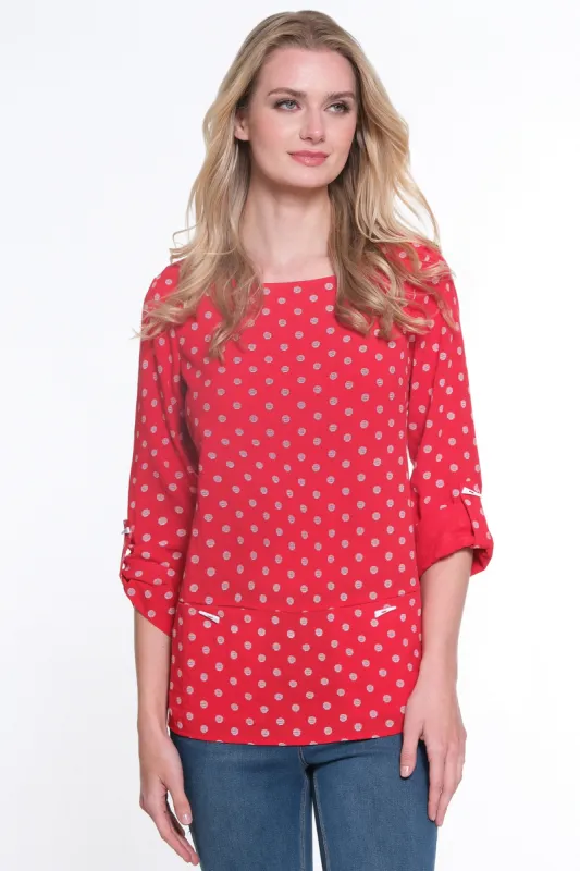 Jacquard Pop Over Tunic- Red sold by Ail Miles Clothing