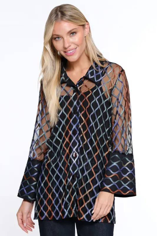 Knit Mesh Button Front Jacket - Women's - Multi sold by Ail Miles Clothing