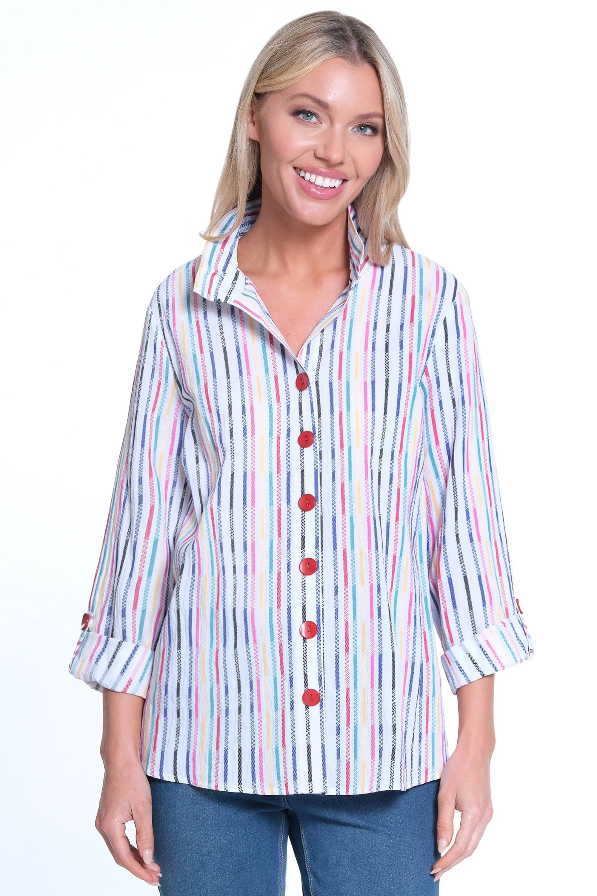 Woven Button Front Tunic- Women's-Multi sold by Ail Miles Clothing