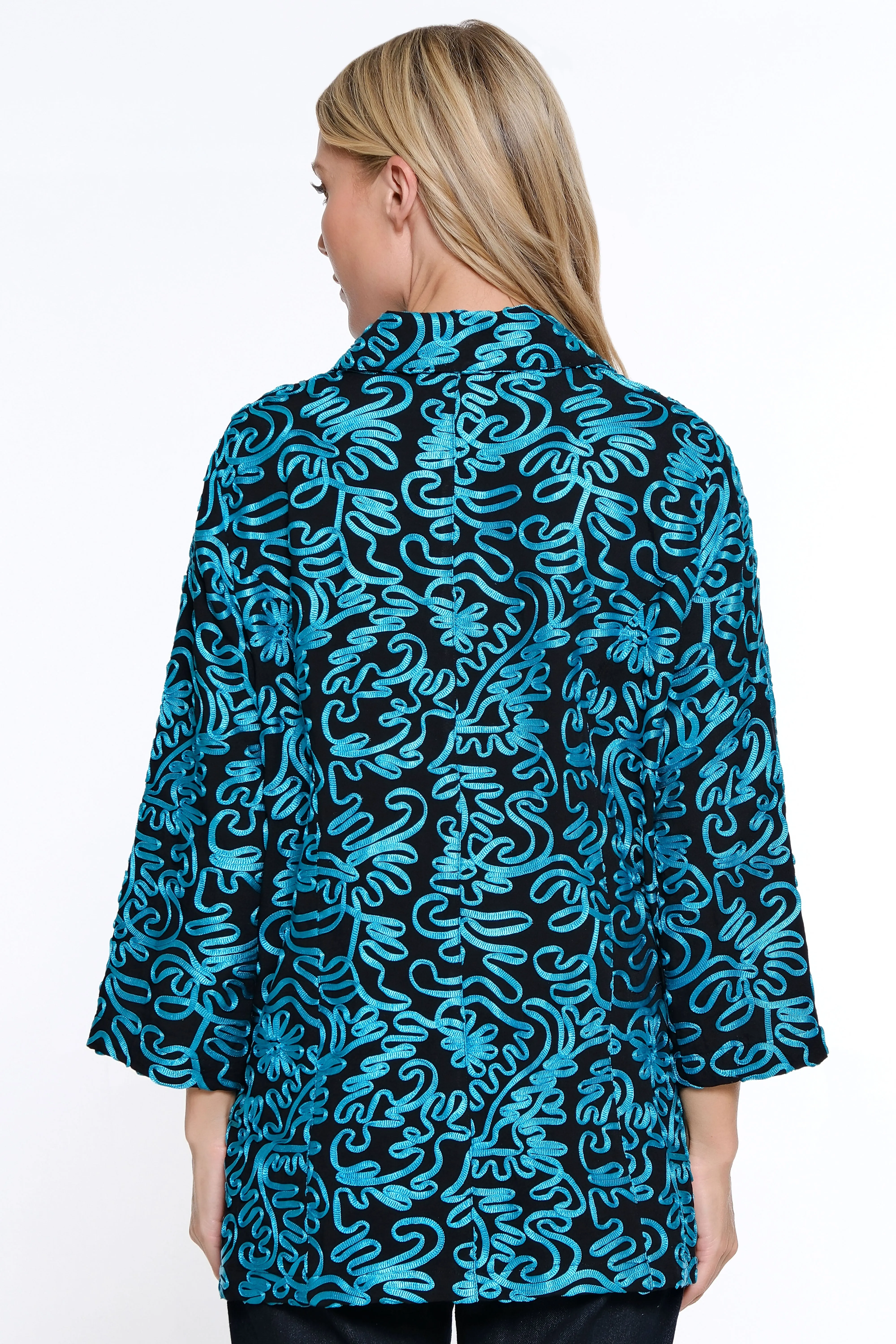 Knit Mesh Button Front Jacket - Turquoise sold by Ail Miles Clothing product image thumbnail 2