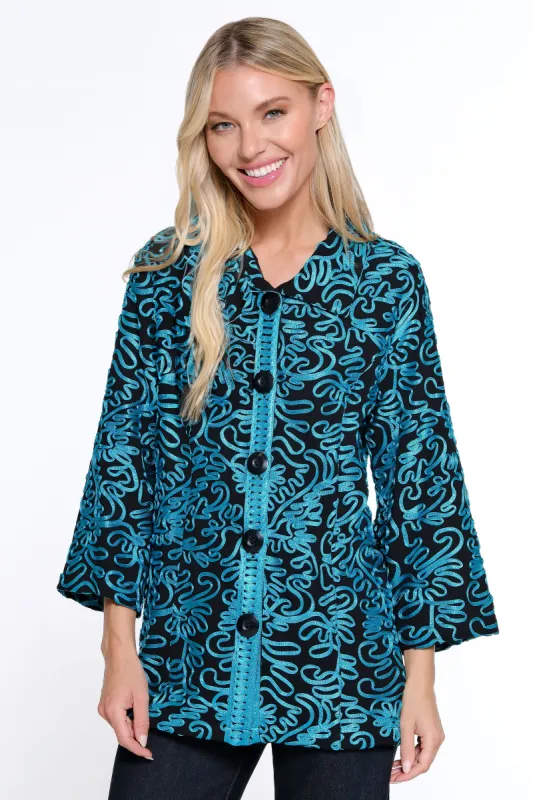 Knit Mesh Button Front Jacket - Turquoise sold by Ail Miles Clothing