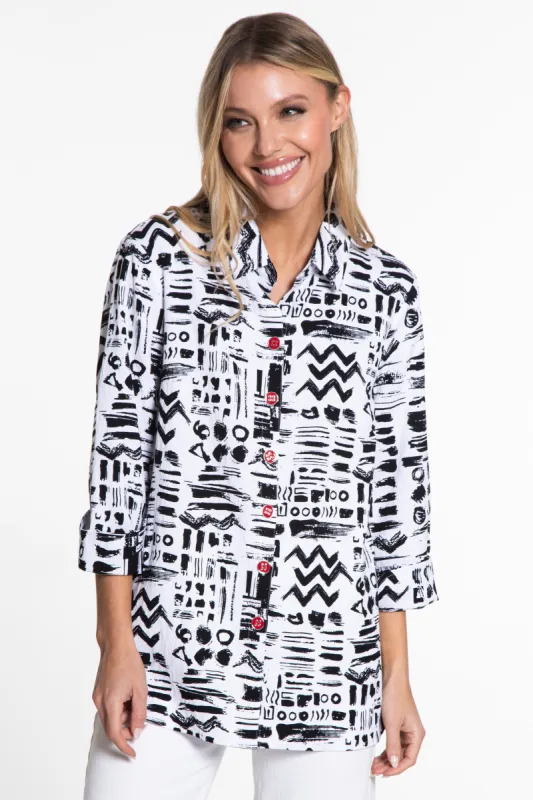Print Woven Tunic- Petite- Black/White sold by Ail Miles Clothing