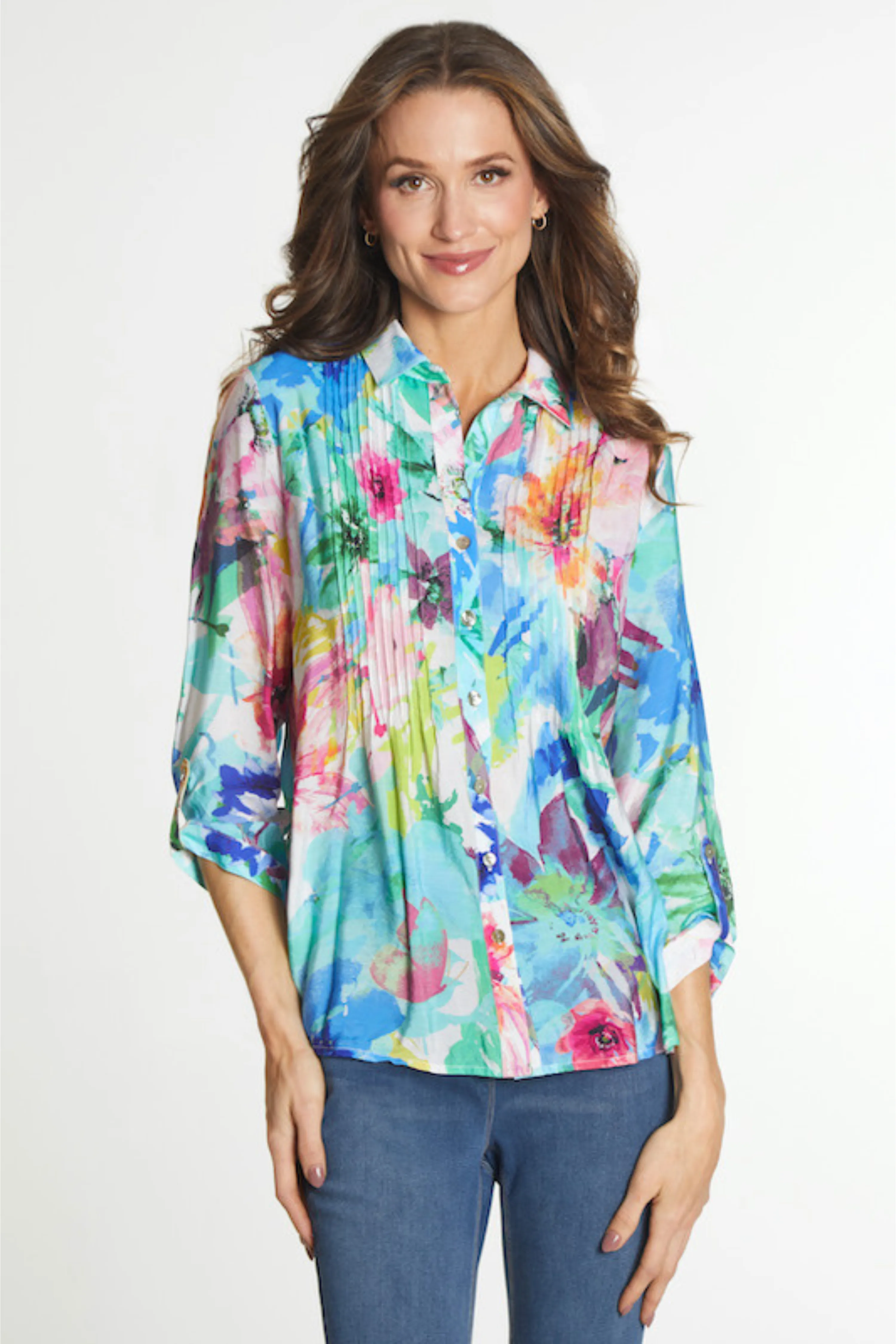 Printed Woven Button Front Tunic - Multi sold by Ail Miles Clothing