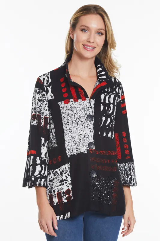 Rib Knit Print Jacket - Petite - Black Print sold by Ail Miles Clothing