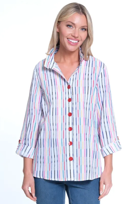 Woven Button Front Tunic- Petite-Multi sold by Ail Miles Clothing