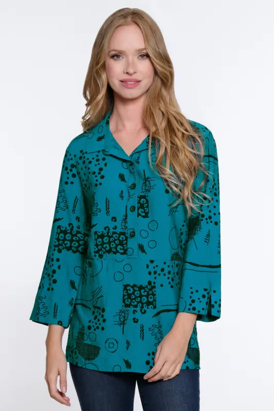Burnout Knit V-Neck Tunic - Women's - Dark Teal sold by Ail Miles Clothing