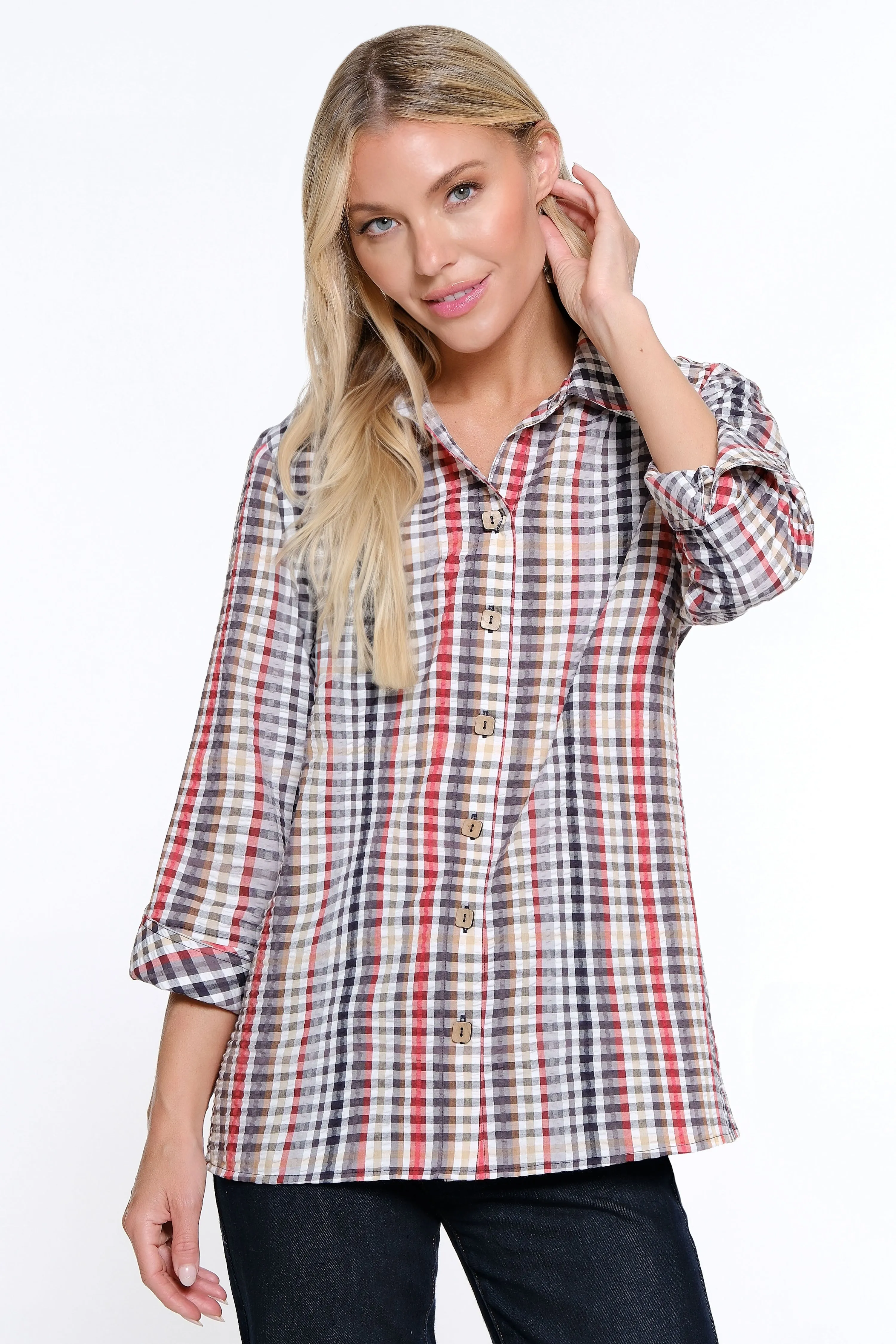 Plaid Woven Tunic - Plaid Multi sold by Ail Miles Clothing