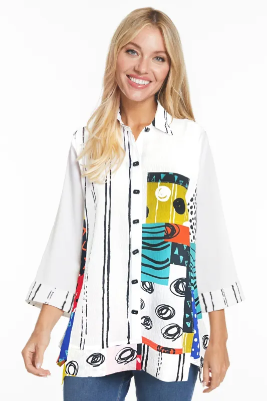 Crinkle Button Front Tunic - Petite - Multi sold by Ail Miles Clothing