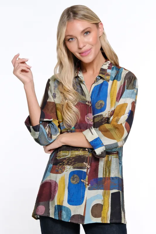 Printed Woven Button Front Blouse - Abstract Multi sold by Ail Miles Clothing