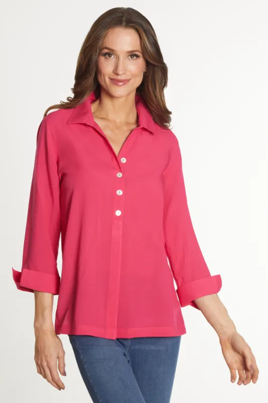 Woven Button Front Tunic - Petite - Raspberry sold by Ail Miles Clothing