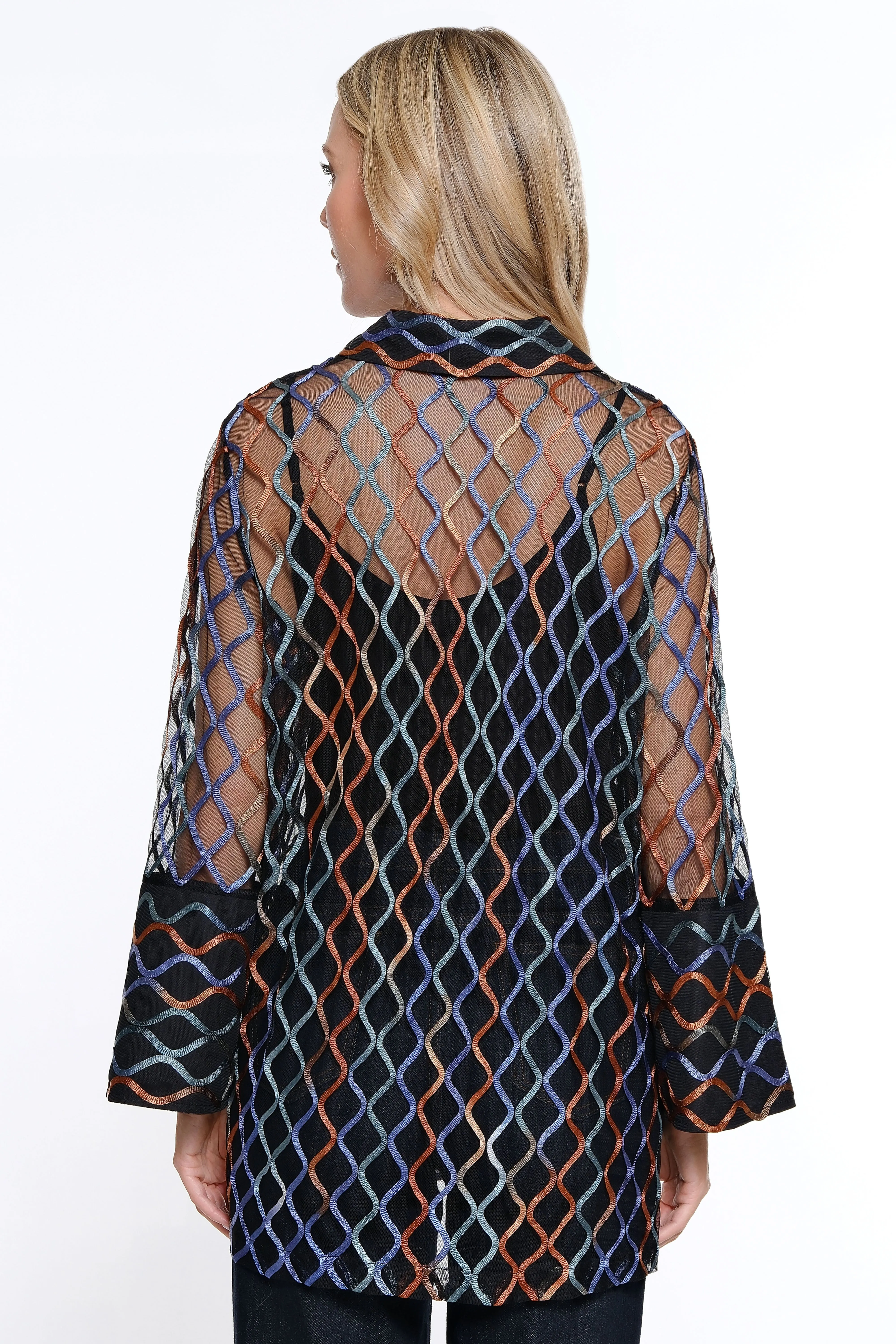Knit Mesh Button Front Jacket - Petite - Multi sold by Ail Miles Clothing product image thumbnail 2
