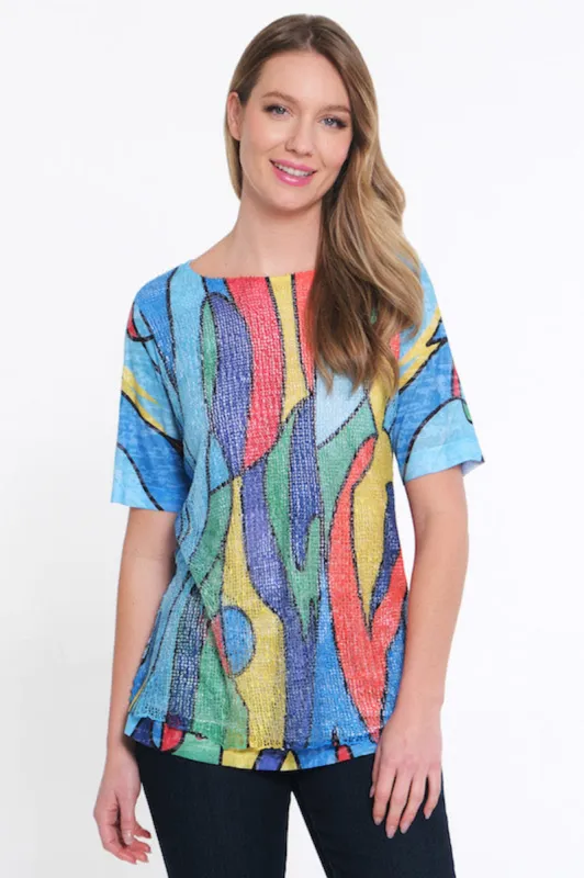 Mesh Print Top- Abstract Multi sold by Ail Miles Clothing