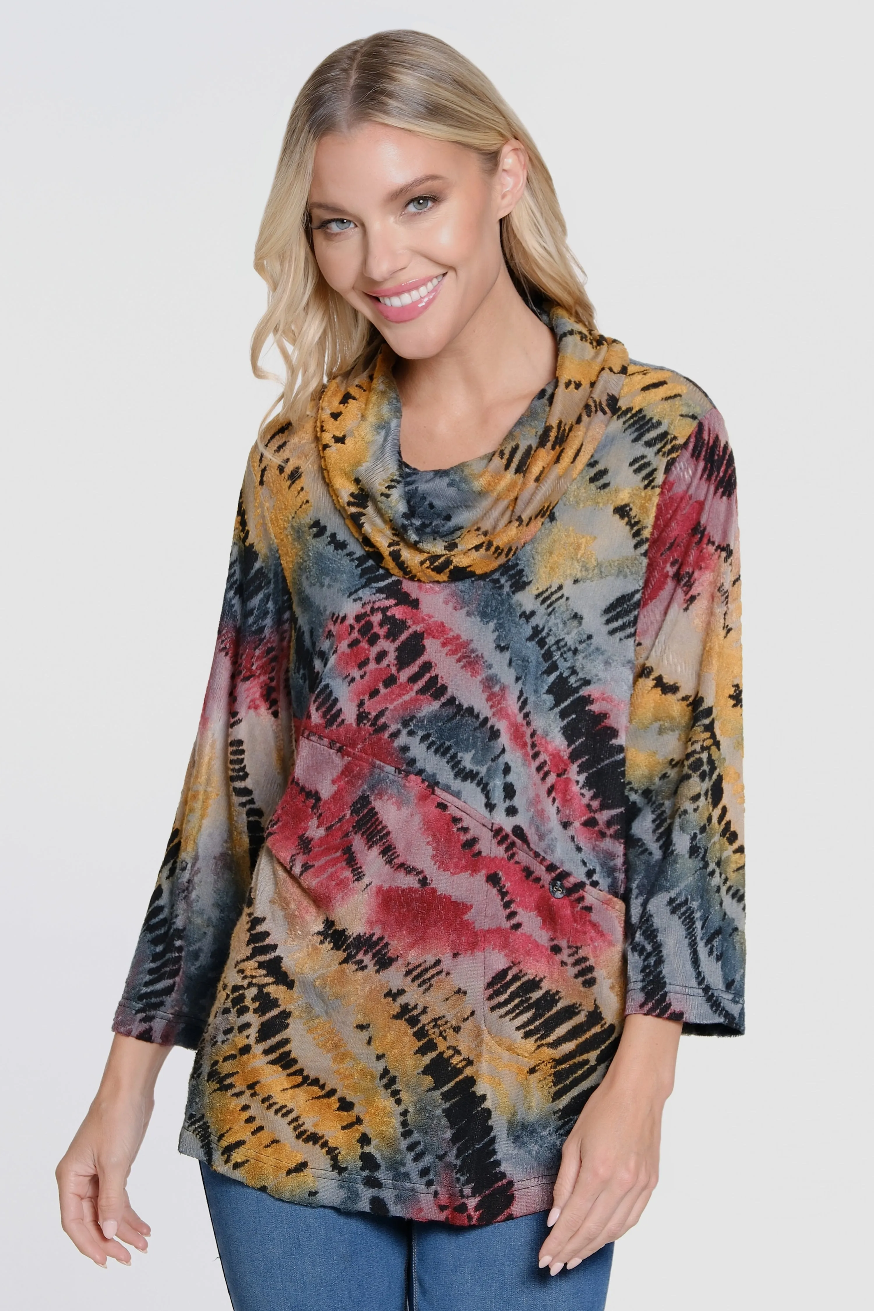 Textured Burnout Cowl Neck Tunic - Petite - Multi sold by Ail Miles Clothing