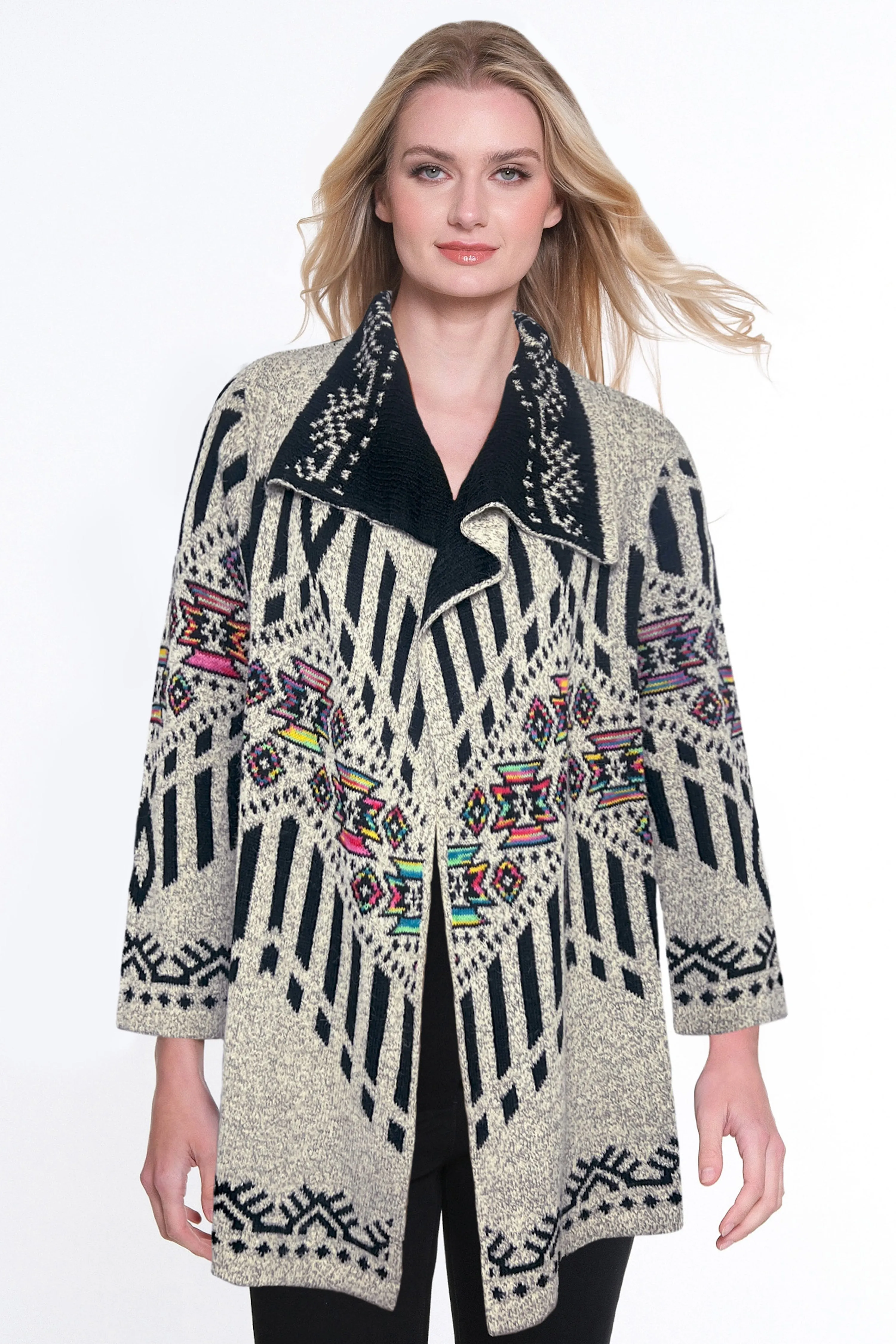 Jacquard Sweater Knit Cardigan - Heathered Oatmeal sold by Ail Miles Clothing