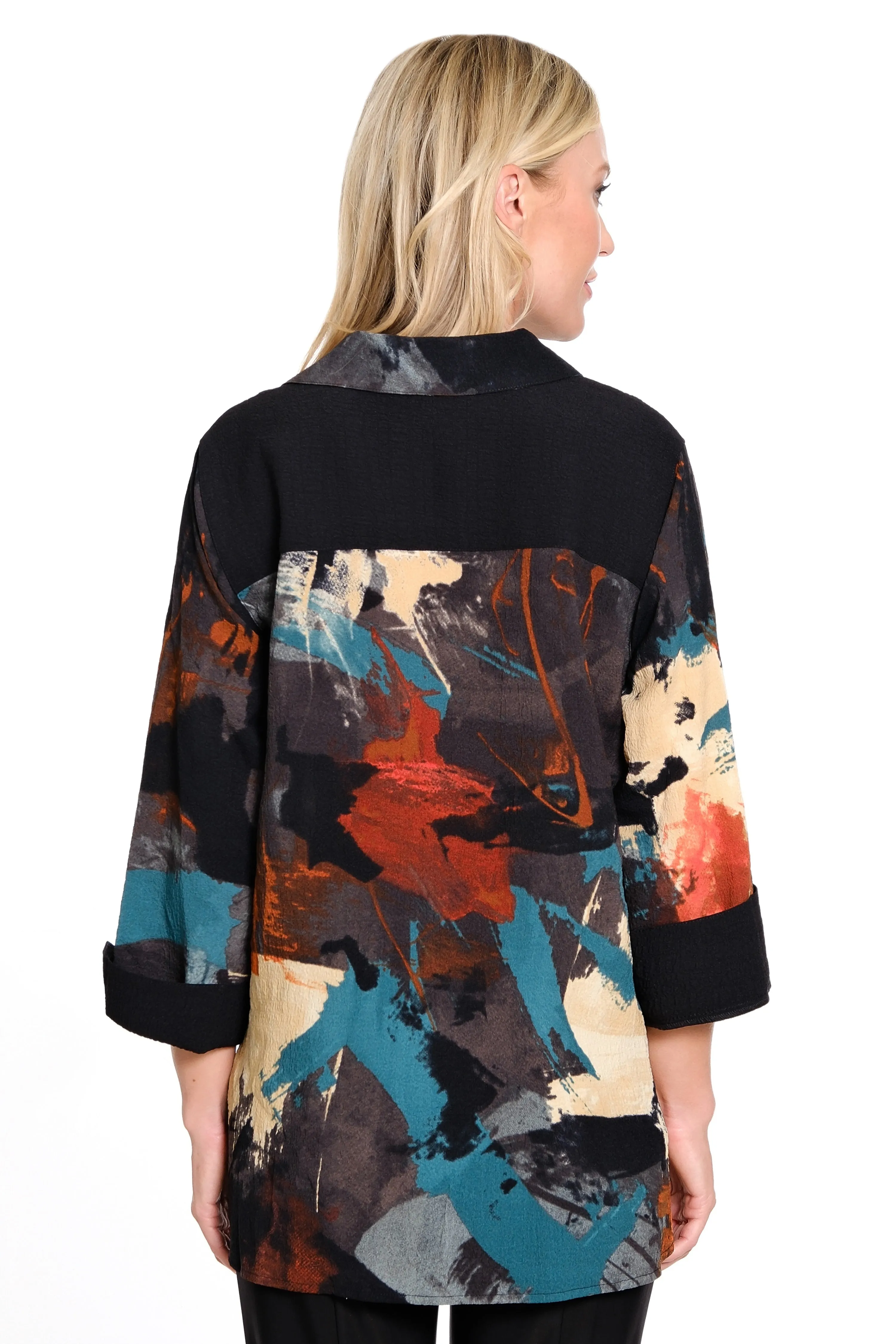 3/4 Sleeve Printed Woven Button Front Tunic - Petite - Multi sold by Ail Miles Clothing product image thumbnail 2