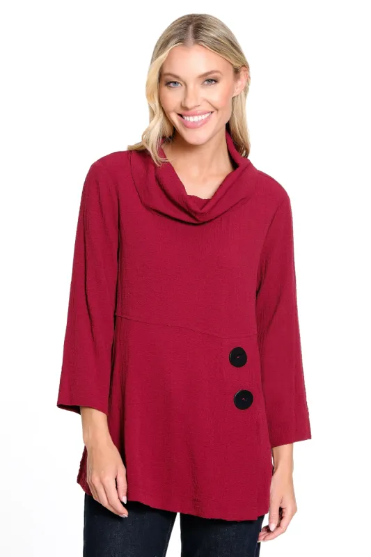3/4 Sleeve Woven Pucker Fabric Tunic - Petite - Wine sold by Ail Miles Clothing