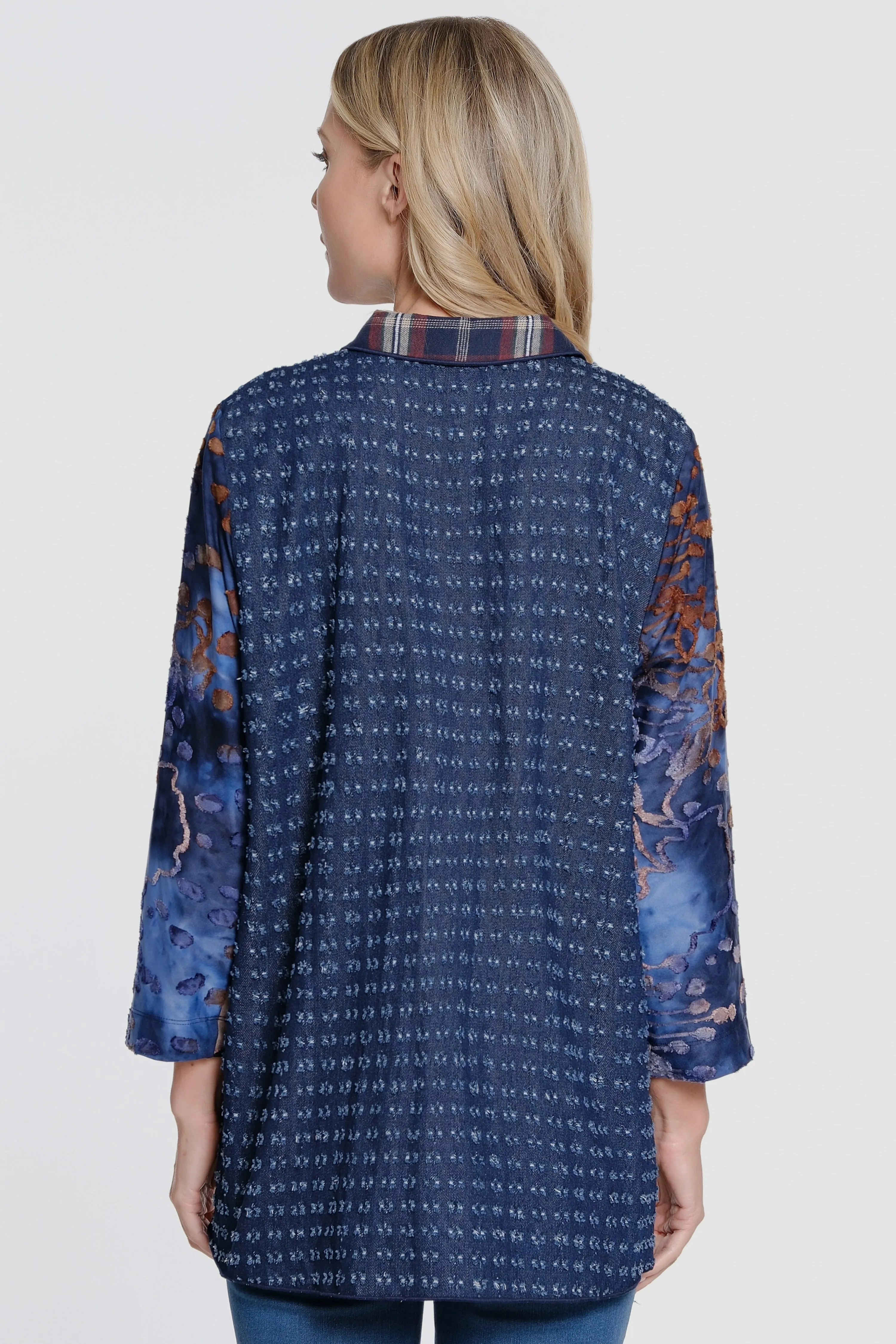 Mixed Media Button Front Tunic - Blue Indigo Multi sold by Ail Miles Clothing product image thumbnail 2