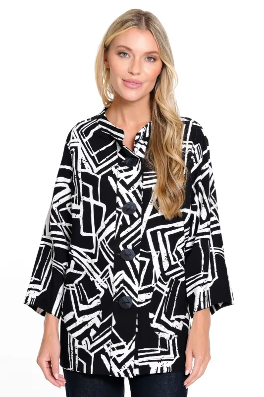 Woven Printed Jacket - Plus - Black & White Print sold by Ail Miles Clothing