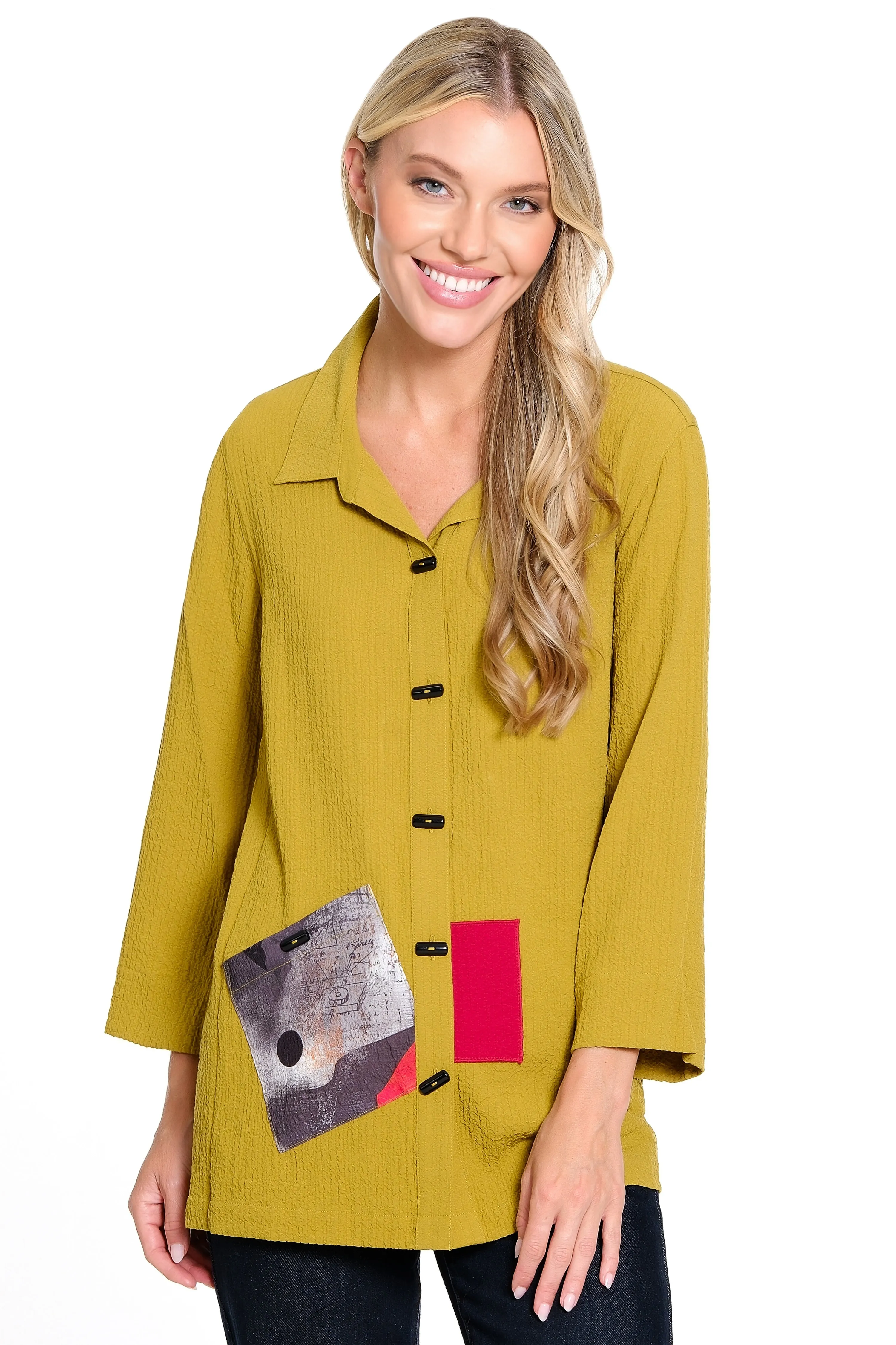 Woven Texture Button Front Tunic - Gold sold by Ail Miles Clothing